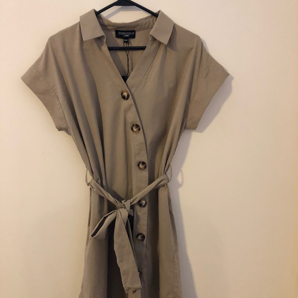 Super cute sand colored shirt dress w/o sleeves